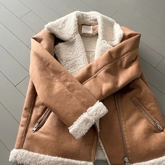 Gentle Fawn Sherpa-Lined Suede Aviator Jacket in Tan - Picture 7 of 8